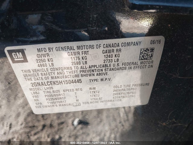 Chevrolet EQUINOX LT 2017 2GNALCEK5H1504445 Image 9