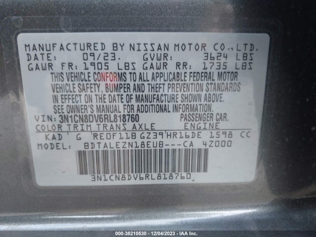 Nissan Versa 1.6 S 2024 3N1CN8DV6RL818760 Image 9