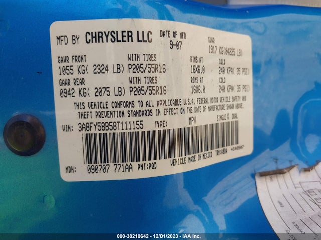 2008 CHRYSLER PT CRUISER TOURING VIN: 3A8FY58B58T111155
