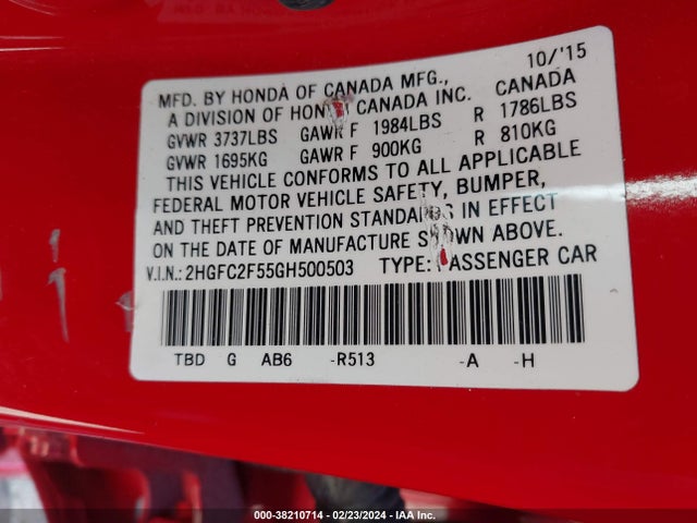 Honda Civic Lx 2016 2HGFC2F55GH500503 Image 9