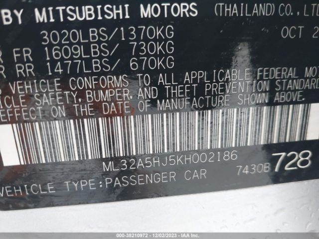 ML32A5HJ5KH002186 Mitsubishi MIRAGE LE