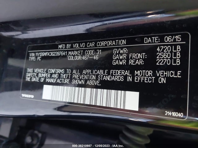 Volvo S60 T5 Drive-e Premier 2016 YV126MFK3G2397641 Image 9