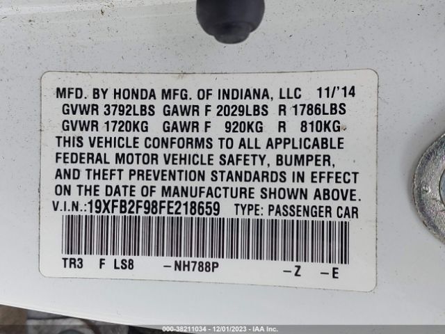 19XFB2F98FE218659 Honda Civic Ex-l