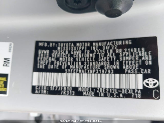 Toyota COROLLA LE 2022 5YFEPMAEXNP319793 Image 9