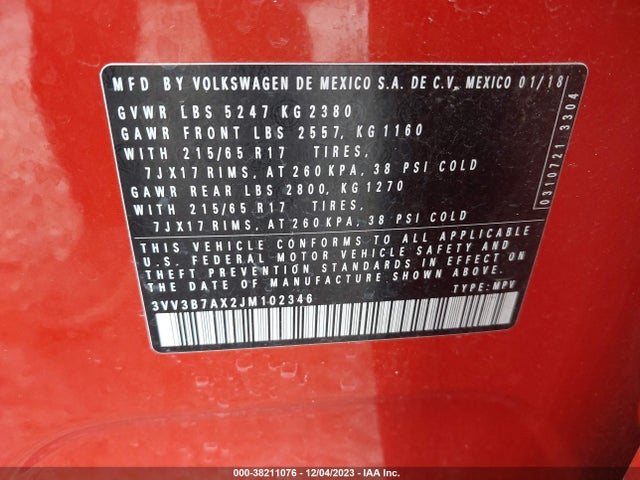 3VV3B7AX2JM102346 Volkswagen Tiguan 2.0t Sel/2.0t Se