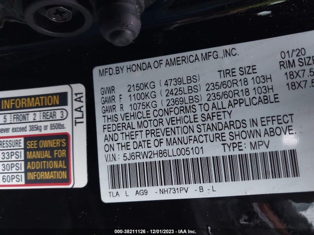 Honda Cr-v Awd Ex-l 2020 5J6RW2H86LL005101 Image 9
