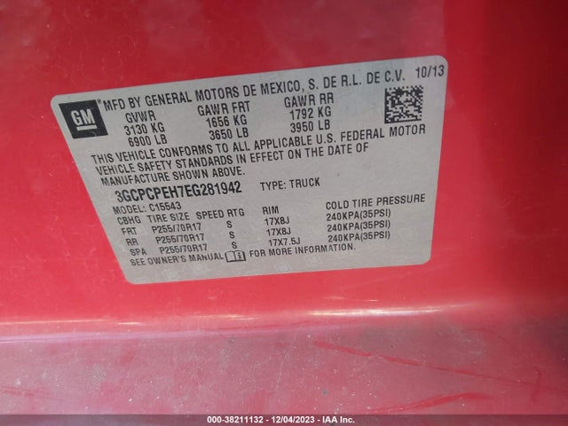 2014 CHEVROLET SILVERADO 1500 WORK TRUCK 1WT VIN: 3GCPCPEH7EG281942