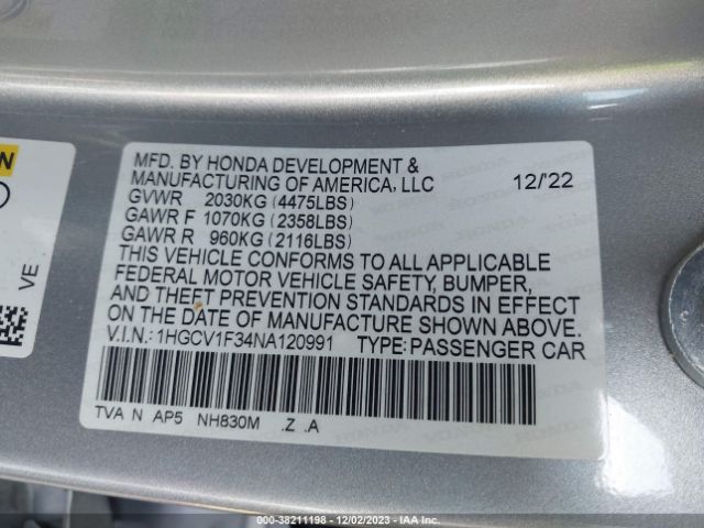1HGCV1F34NA120991 Honda Accord Sport
