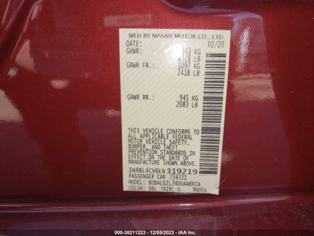 1N4BL4CV6LN319219 Nissan Altima Sr Fwd