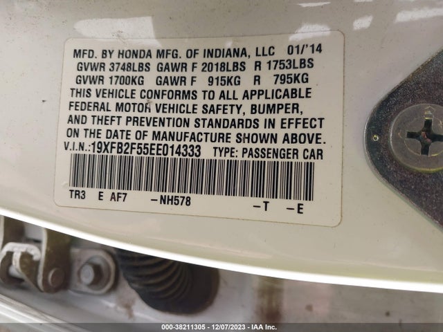 2014 HONDA CIVIC LX VIN: 19XFB2F55EE014333