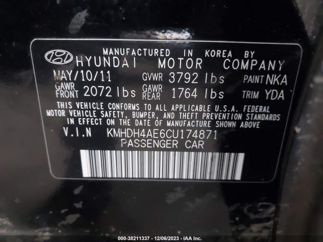 2012 HYUNDAI ELANTRA GLS (ULSAN PLANT) VIN: KMHDH4AE6CU174871