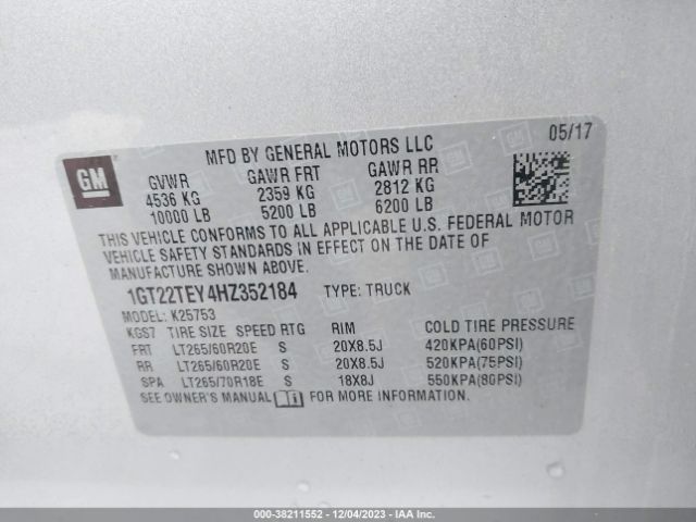 1GT22TEY4HZ352184 GMC Sierra 2500hd Slt