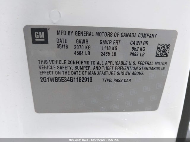 Chevrolet Impala Limited Lt 2016 2G1WB5E34G1182913 Image 9
