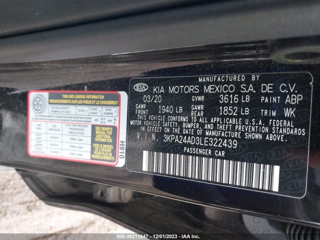2020 KIA RIO S VIN: 3KPA24AD3LE322439