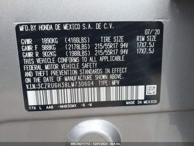 3CZRU6H38LM730604 Honda Hr-v Awd Lx