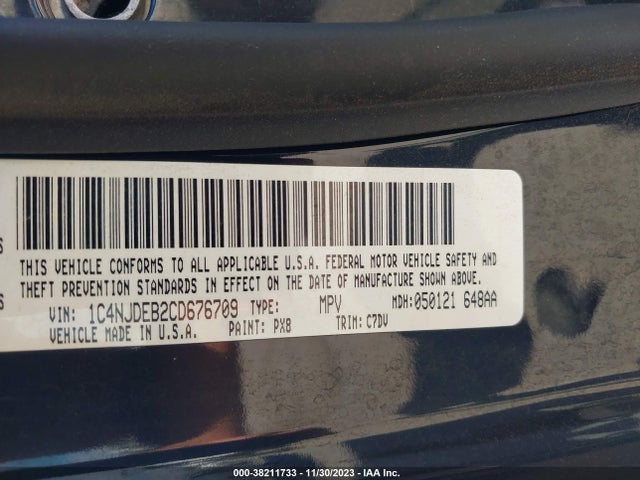 2012 JEEP COMPASS LATITUDE VIN: 1C4NJDEB2CD676709