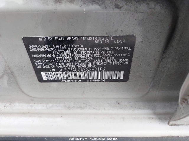 2014 SUBARU XV CROSSTREK 2.0I PREMIUM VIN: JF2GPACC4E8262152