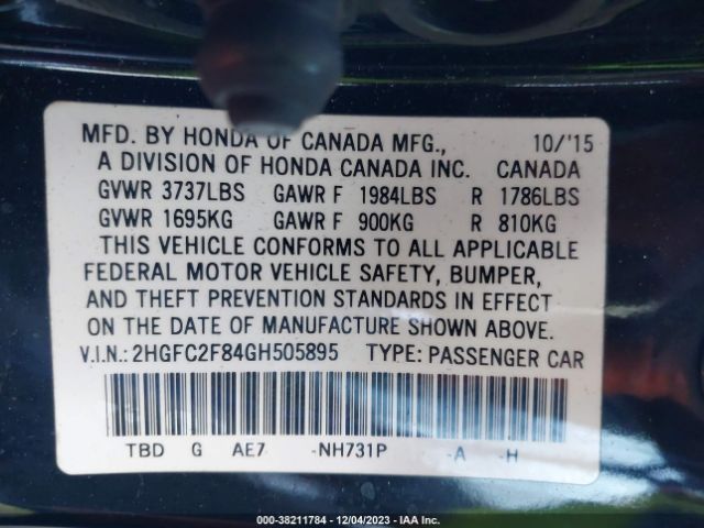 2HGFC2F84GH505895 Honda CIVIC EX
