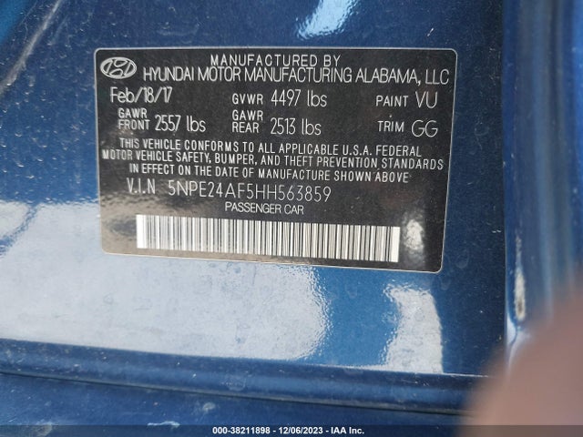 2017 HYUNDAI SONATA VIN: 5NPE24AF5HH563859