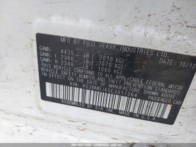 2014 SUBARU LEGACY 2.5 I SPORT VIN: 4S3BMBJ65E3017264