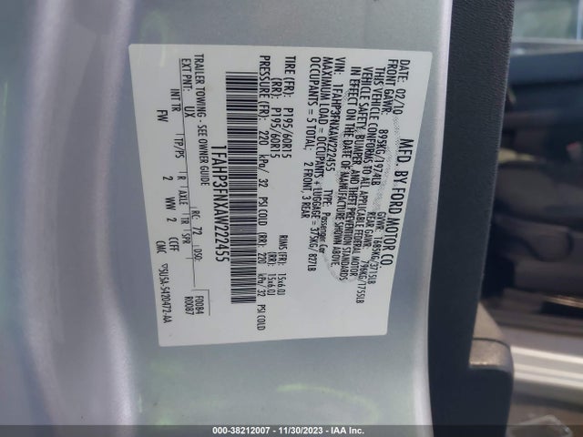 2010 FORD FOCUS SE VIN: 1FAHP3FNXAW222455