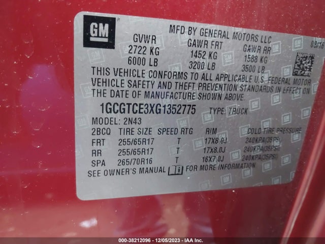 Chevrolet Colorado Lt 2016 1GCGTCE3XG1352775 Image 9