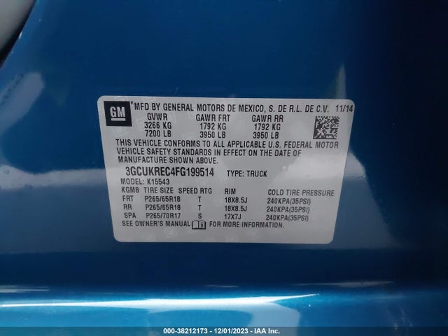 Chevrolet Silverado 1500 2lt 2015 3GCUKREC4FG199514 Image 9