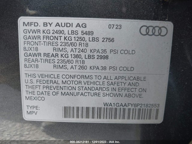 WA1GAAFY6P2182553 Audi Q5 Premium 45 Tfsi S Line Quattro