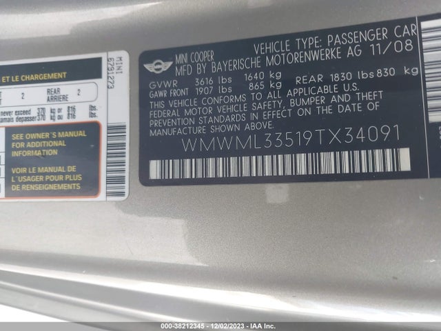 2009 MINI COOPER CLUBMAN WMWML33519TX34091 Photo 8
