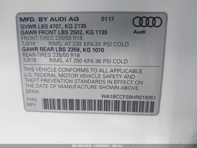 WA1BCCFS8HR015051 Audi Q3 2.0t Premium