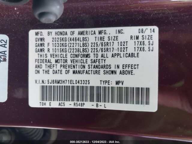 5J6RM3H71EL043325 Honda Cr-v Ex-l