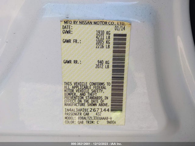 Nissan Altima 2.5 Sv 2014 1N4AL3AP2EC267144 Image 9