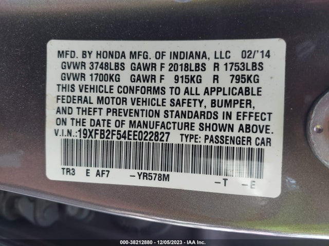 Honda Civic Lx 2014 19XFB2F54EE022827 Image 9