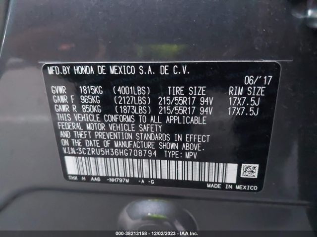 3CZRU5H36HG708794 Honda HR-V LX