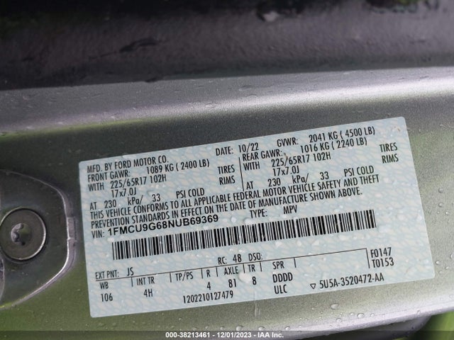 Ford Escape 2022 1FMCU9G68NUB69369 Image 22