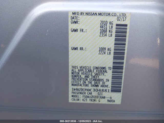 2017 NISSAN LEAF SL VIN: 1N4BZ0CPXHC304881