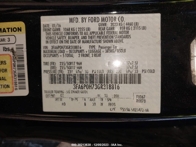 Ford FUSION SE 2016 3FA6P0H73GR318816 Image 9