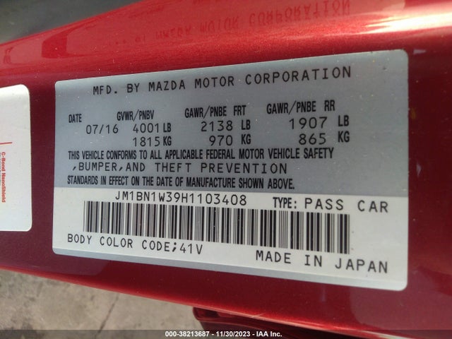 JM1BN1W39H1103408 Mazda Mazda3 Grand Touring