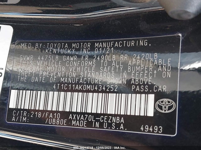 Toyota CAMRY LE 2021 4T1C11AK0MU434252 Image 9