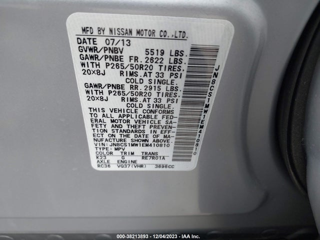 Infiniti QX70 2014 JN8CS1MW1EM410810 Image 9