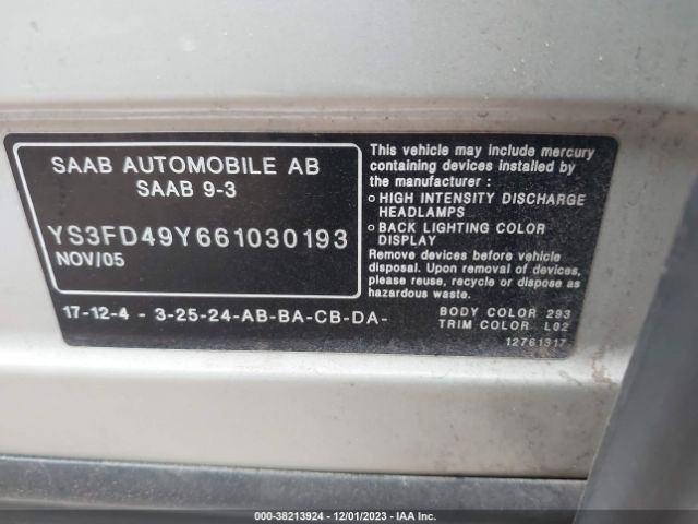 2006 SAAB 9-3 YS3FD49Y661030193 Photo 8