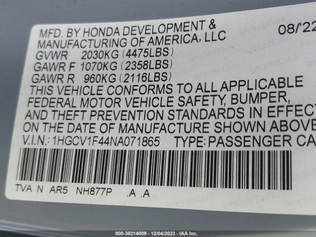 1HGCV1F44NA071865 Honda Accord Sport Special Edition