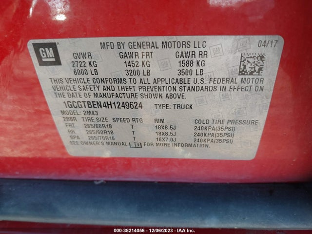 1GCGTBEN4H1249624 Chevrolet Colorado Wt