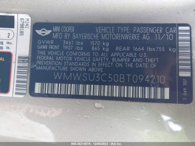 2011 MINI COOPER WMWSU3C50BT094210 Photo 8