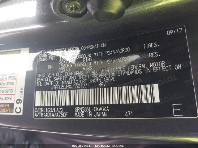 2018 TOYOTA 4RUNNER LIMITED VIN: JTEBU5JRXJ5501971