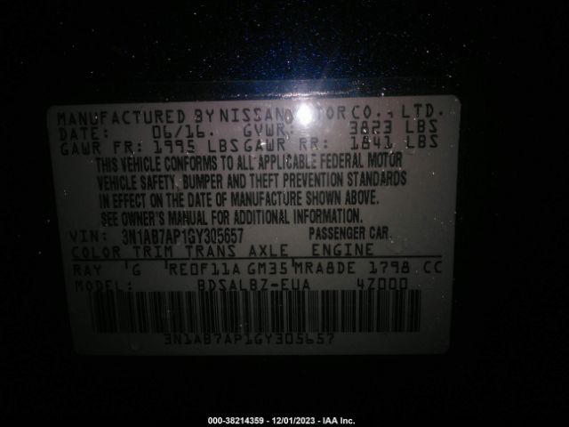 3N1AB7AP1GY305657 Nissan SENTRA S