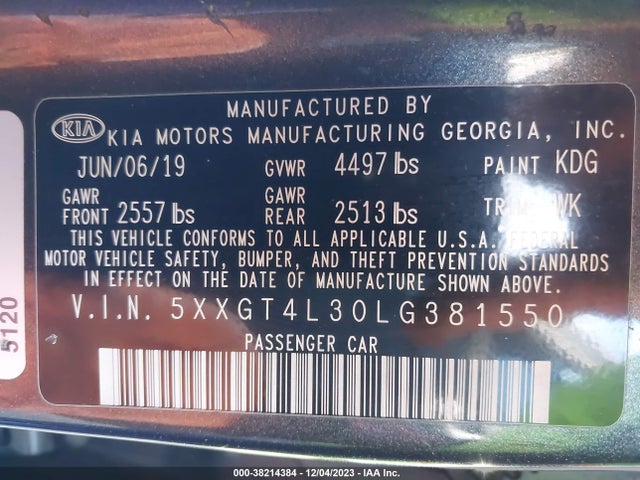 KIA Optima Lx 2020 5XXGT4L30LG381550 Image 9