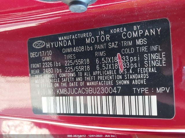 2011 HYUNDAI TUCSON LIMITED VIN: KM8JUCAC9BU230047