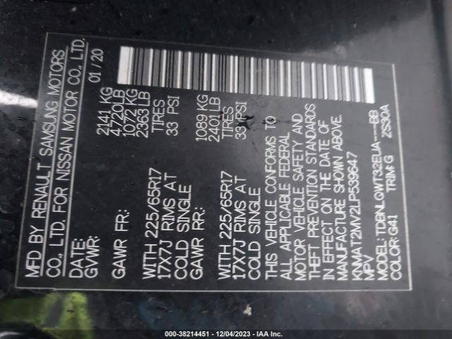 KNMAT2MV2LP539647 Nissan Rogue Sv Intelligent Awd