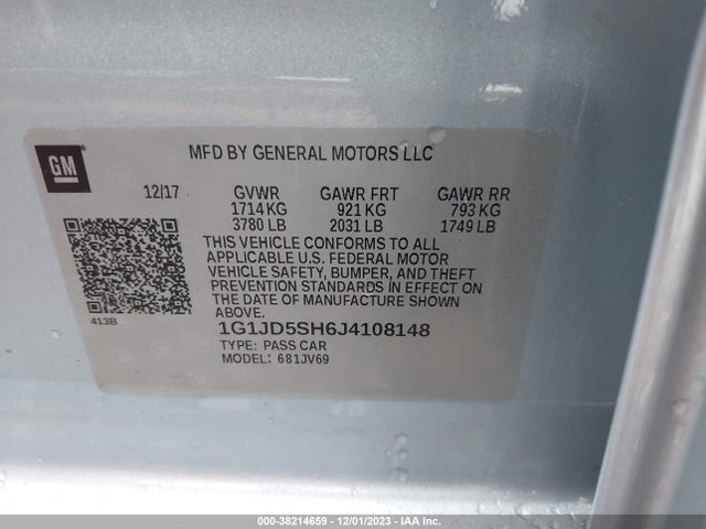 Chevrolet Sonic Lt Auto 2018 1G1JD5SH6J4108148 Image 9
